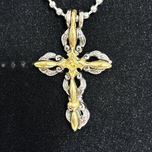 Silver and Gold Victorian Goth  Metal Cross Necklace NWT NOS Y2K